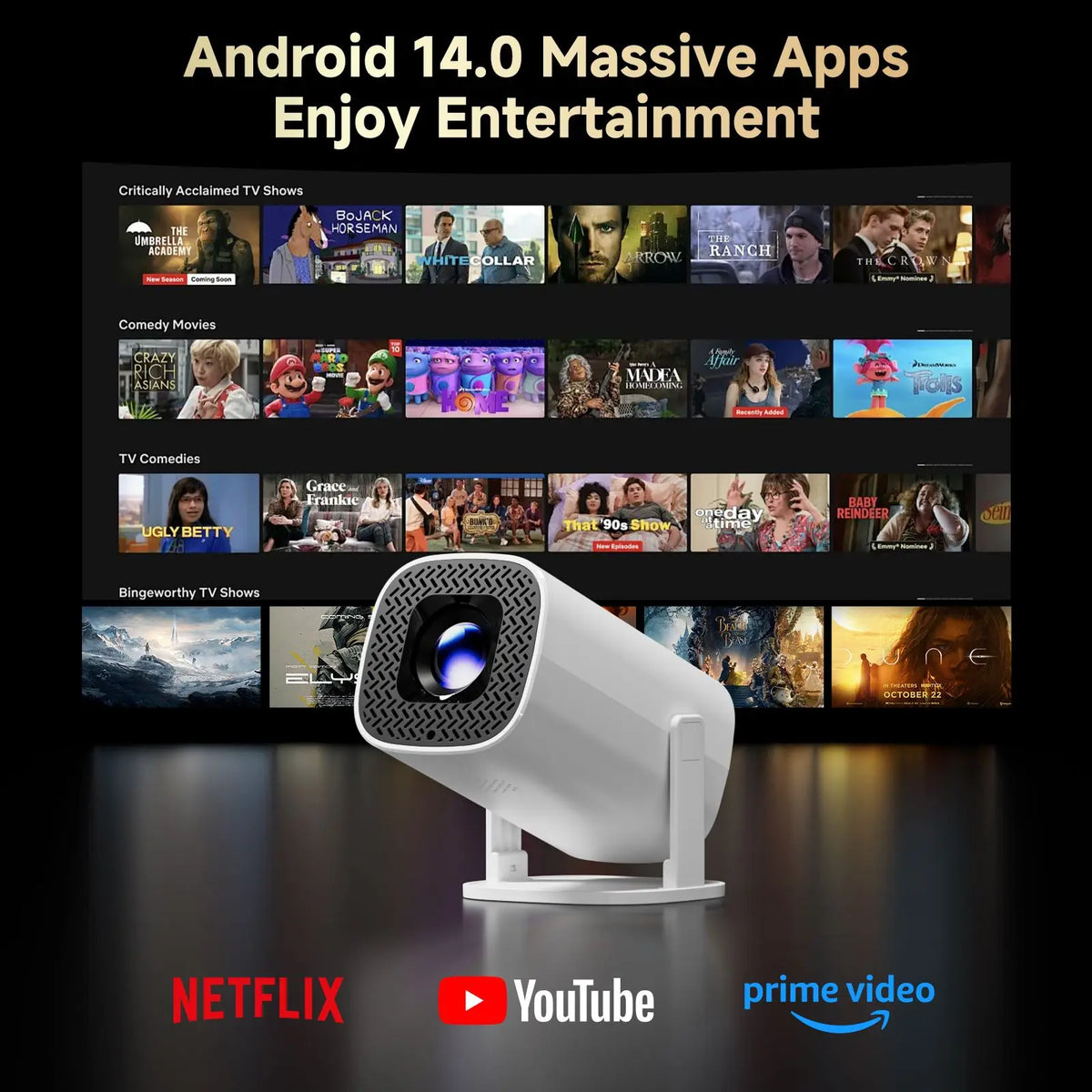 Projektor Mini Smart P30PRO Android 14 WiFi6 BT 5.0 – Obsługa 4K 1280×720P, Mirroring, Kino Domowe