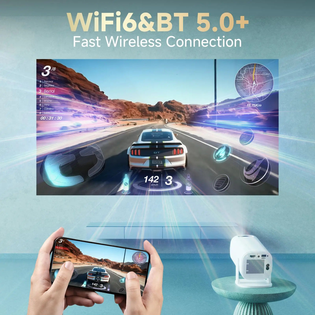 Projektor Mini Smart P30PRO Android 14 WiFi6 BT 5.0 – Obsługa 4K 1280×720P, Mirroring, Kino Domowe