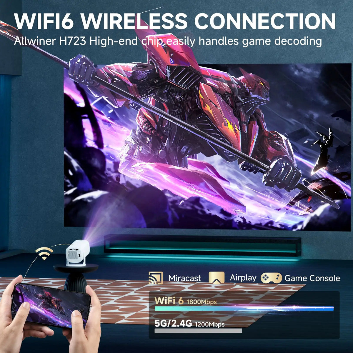 Projektor Mini Smart P30PRO Android 14 WiFi6 BT 5.0 – Obsługa 4K 1280×720P, Mirroring, Kino Domowe